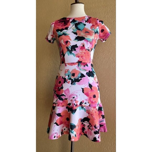 Love...ady Pink Floral Short Sleeve Ruffle Sheath Dress Size S NWOT - Picture 7 of 12